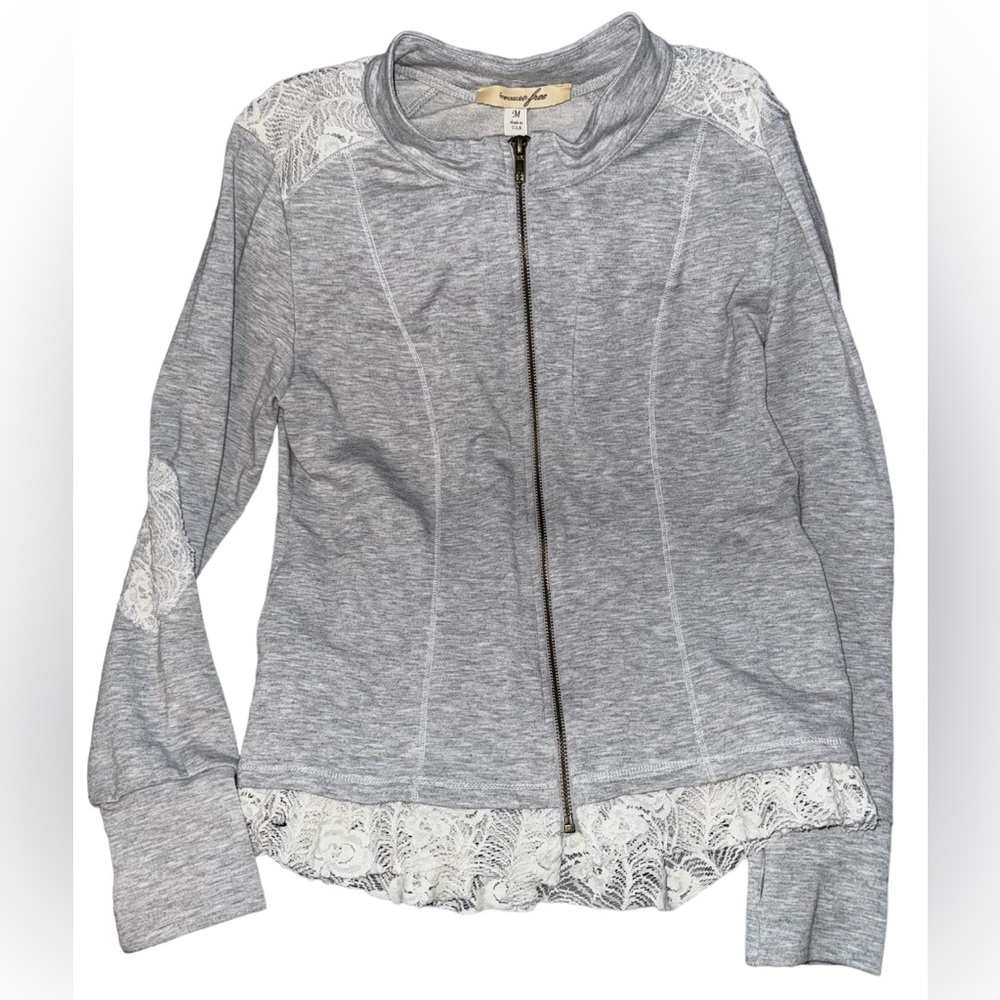 Francesca's Collections Gray Jacket With Lace - Picture 4 of 6